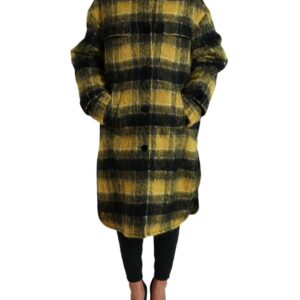 Yellow Plaid Long Sleeve Casual Coat Jacket