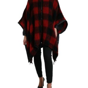 Black Red Buffalo Check Hooded Poncho Jacket