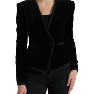 Black Velvet Cotton Double Breasted Jacket
