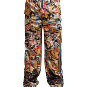 Multicolor Marble Print Satin Pants