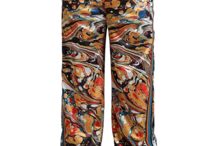 Multicolor Marble Print Satin Pants - Jag Couture London