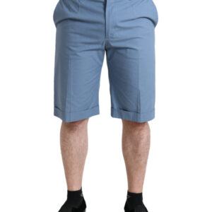 Sky Blue Cotton Folded Hem Men Bermuda Shorts