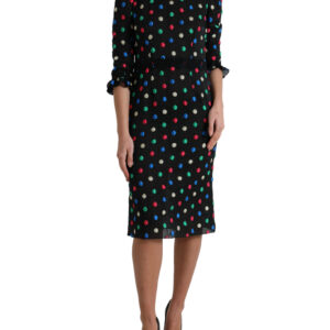Black Polka Dot Ruffle Cotton Midi Dress