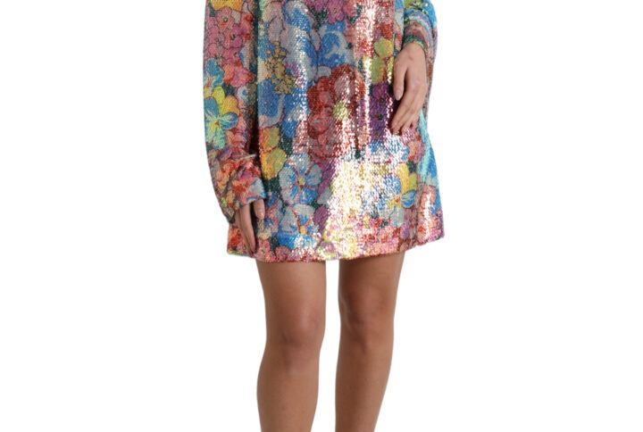 Multicolor Floral Sequined Shift Mini Dress - Jag Couture London