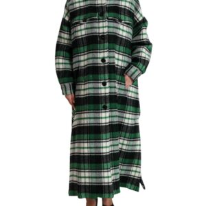 Green Plaid Long Sleeve Casual Coat Jacket