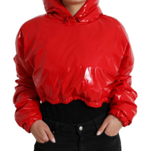 Shiny Red Hooded Cropped Short Coat Jacket