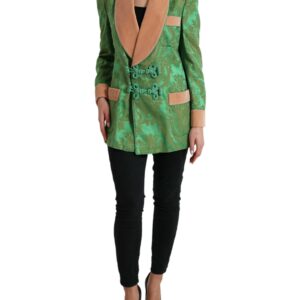 Green Floral Double Breasted Coat Jacket