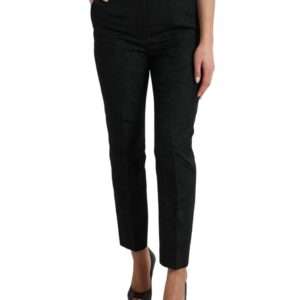 Black Polyester High Waist Tapered Pants