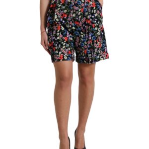 Black Floral High Waist Hot Pants Shorts