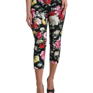 Black Floral Print Mid Waist Cropped Pants