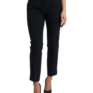 Blue Mid Waist Tapered Cropped Pants