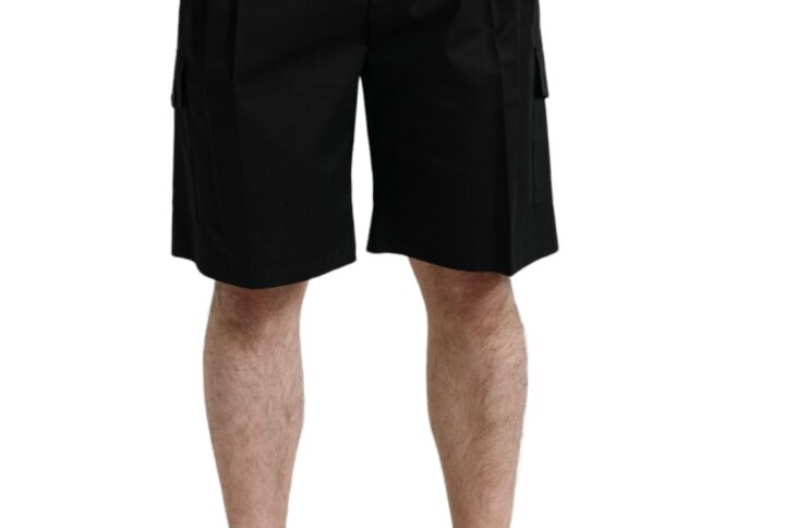 Black Cotton Stretch Cargo Bermuda Shorts - Jag Couture London