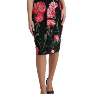 Black Carnation Pencil Cut Knee Length Skirt