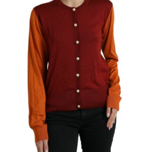 Multicolor Cardigan Color Block Silk Crewneck Sweater