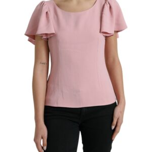 Pink Short Sleeves Round Neck Blouse Top