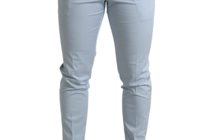 Sky Blue Cotton Stretch Skinny Pants - Jag Couture London