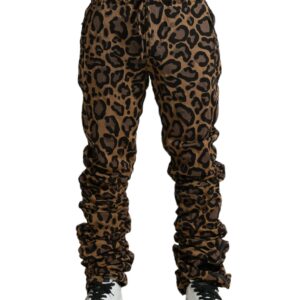 Brown Leopard Jacquard Jogger Pants
