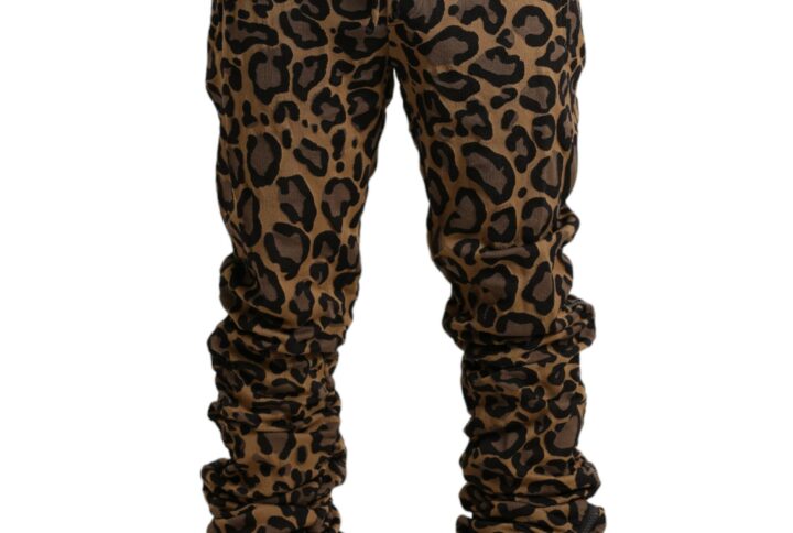 Brown Leopard Jacquard Jogger Pants - Jag Couture London