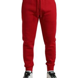 Red Cotton Blend Skinny Jogger Pants