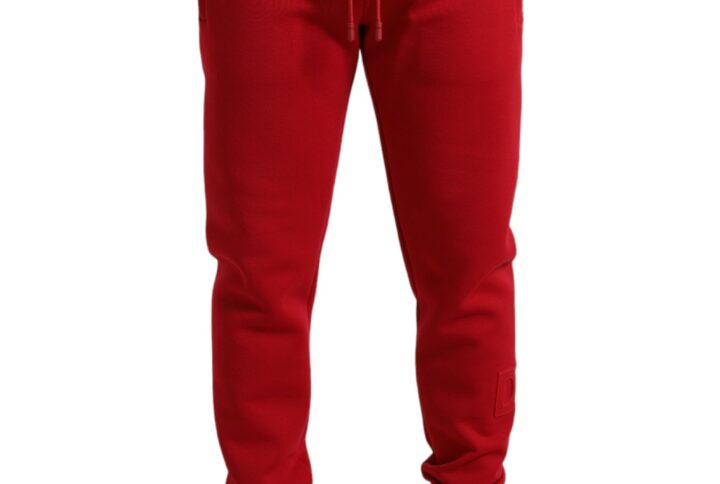Red Cotton Blend Skinny Jogger Pants - Jag Couture London