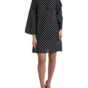 Black White Polka Dot Nylon Shift Mini Dress