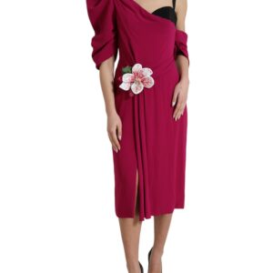 Purple Flower Embellished One Shoulder Dress