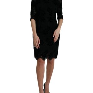 Black Floral Lace Cotton Bodycon Dress