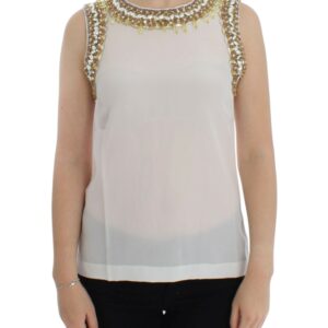 White crystal embellished tank top
