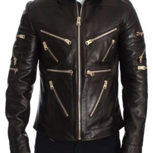 Brown Lambskin Leather Zipper Jacket