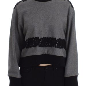 Gray Black Lace Wool Cashmere Sweater