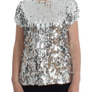 Silver Sequined Crewneck Blouse T-shirt Top