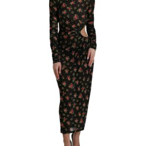 Black Floral Cut Out Sheath Long Maxi Dress