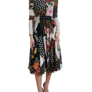 Multicolor Patchwork Floral Leopard Dress