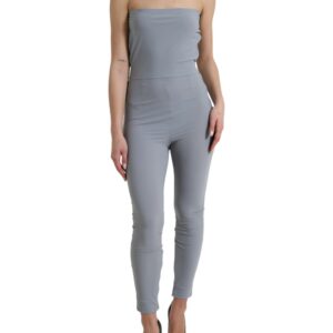 Gray Nylon Strapless Bodycon Jumpsuit Dress