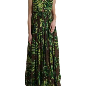 Green Banana Leaf Sleeveless Long Maxi Dress