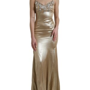 Metallic Gold Crystal Embellished Gown Dress