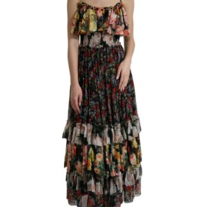 Multicolor Floral Chiffon Tiered Maxi Dress