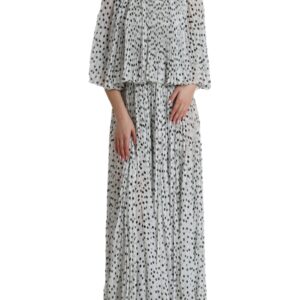 White Polka Dot A-line Pleated Maxi Dress
