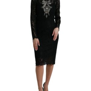 Black Lace Crystal Embellished Sheath Dress