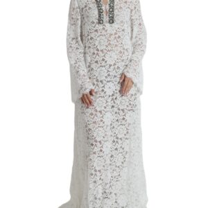 White Lace Crystal Embellished Shift Dress