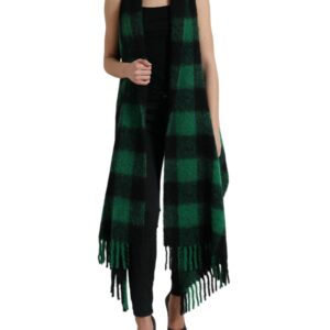 Black Green Buffalo Check Poncho Coat Jacket