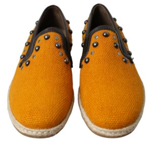 Orange Linen Leather Studded Loafers Shoes