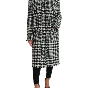 Black White Houndstooth Trench Coat Jacket