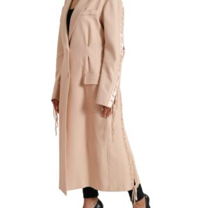 Beige Cotton Single Breasted Long Coat Jacket