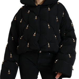 Black Embellished Quilted Shell Bomber Jacket