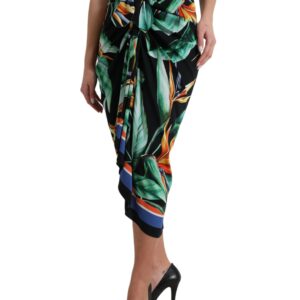 Black Strelitzia High Waist Wrap Midi Skirt