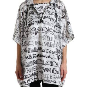 White Logo Print Hooded Blouson T-shirt Top
