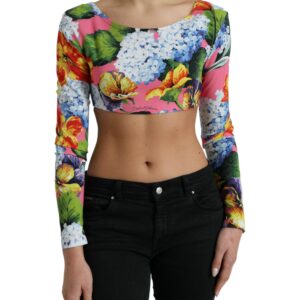 Multicolor Floral Long Sleeves Cropped Top