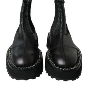 Black Leather Slip On Stretch Chelsea Boots Shoes