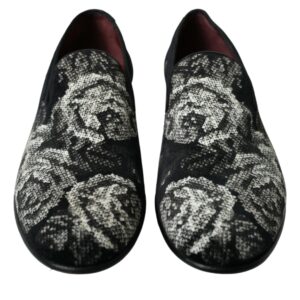 Black Floral Slippers Men Loafers Dress Shoes